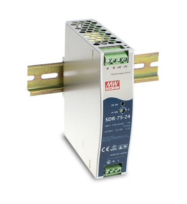 Fuente de alimentación del carril del dinar de SDR-75-24 Meanwell 12V 24V 48V 85%-89%
