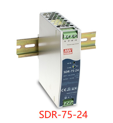 Fuente de alimentación del carril del dinar de SDR-75-24 Meanwell 12V 24V 48V 85%-89%