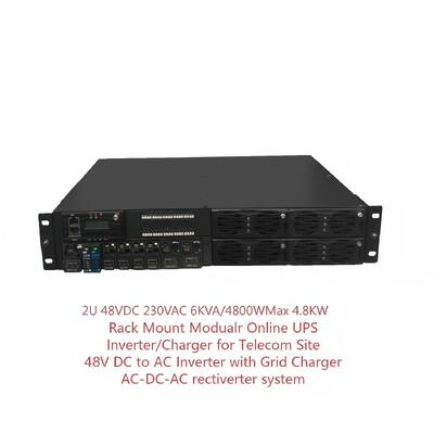UPS modular online de 19 pulgadas, 2U, 48VCC, 230VCA, 6KVA / 600W, montaje en rack, rectificador de telecomunicaciones, inversor-cargador 2 en 1 para sitios de telecomunicaciones.