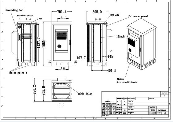 Gabinete al aire libre antirrobo 30U 40U del gabinete de telecomunicaciones con cerradura de tres puntos hecho a medida para equipos de red