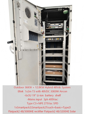 Gabinete solar al aire libre del sistema híbrido de las telecomunicaciones 36KW+12.8KW con el regulador de Smartpack 2