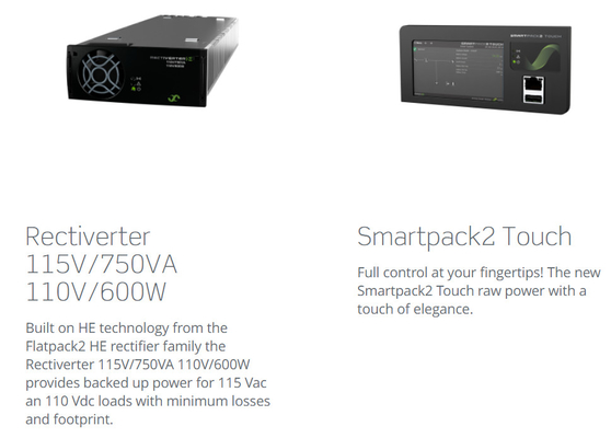 Smartpack2 Telecom Power Solutions Eltek FlatPack 18kVA 14,4kw 110Vdc también se utiliza para el suministro de energía eléctrica